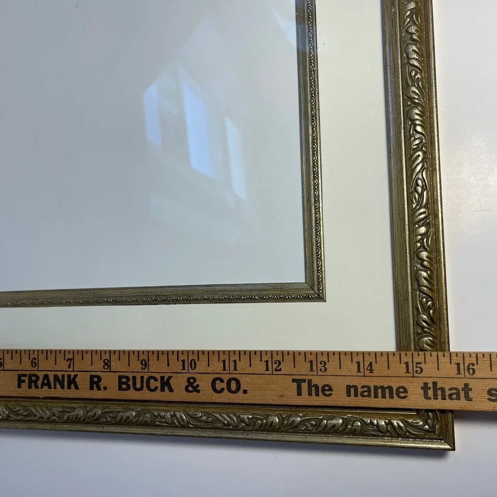 Vintage Gold Ornate Wood Picture Frame Matted with Glass 19.75x15.75 Velvet Back